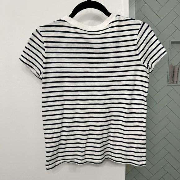 Madewell White and Navy Basic Crew with Small Front Pocket - Picture 3 of 3